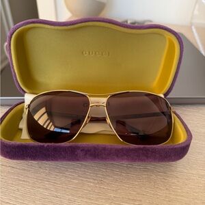 Gucci Aviator Gold and Dark Tortoise Sunglasses